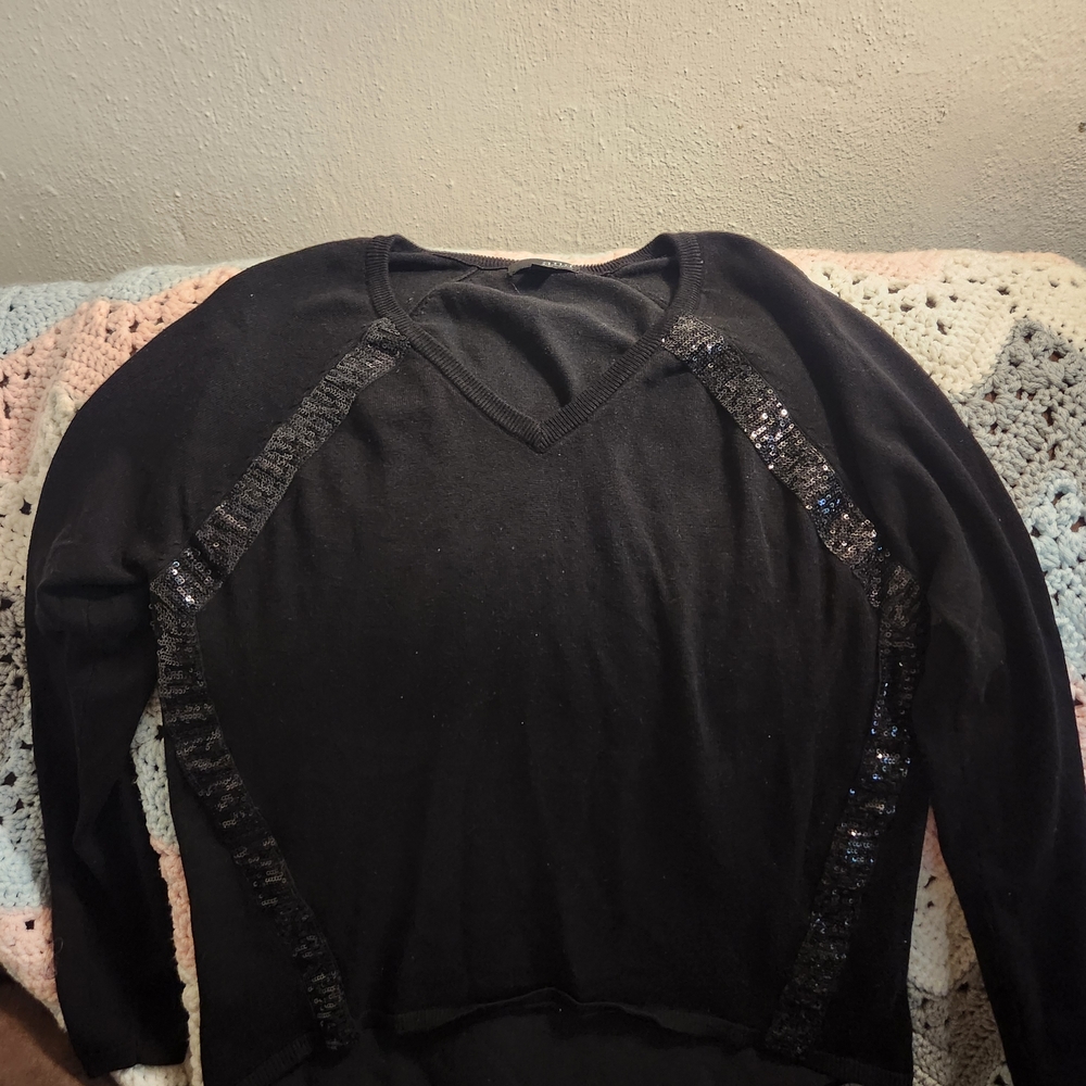 a.n.a Black Sequin Trim Top